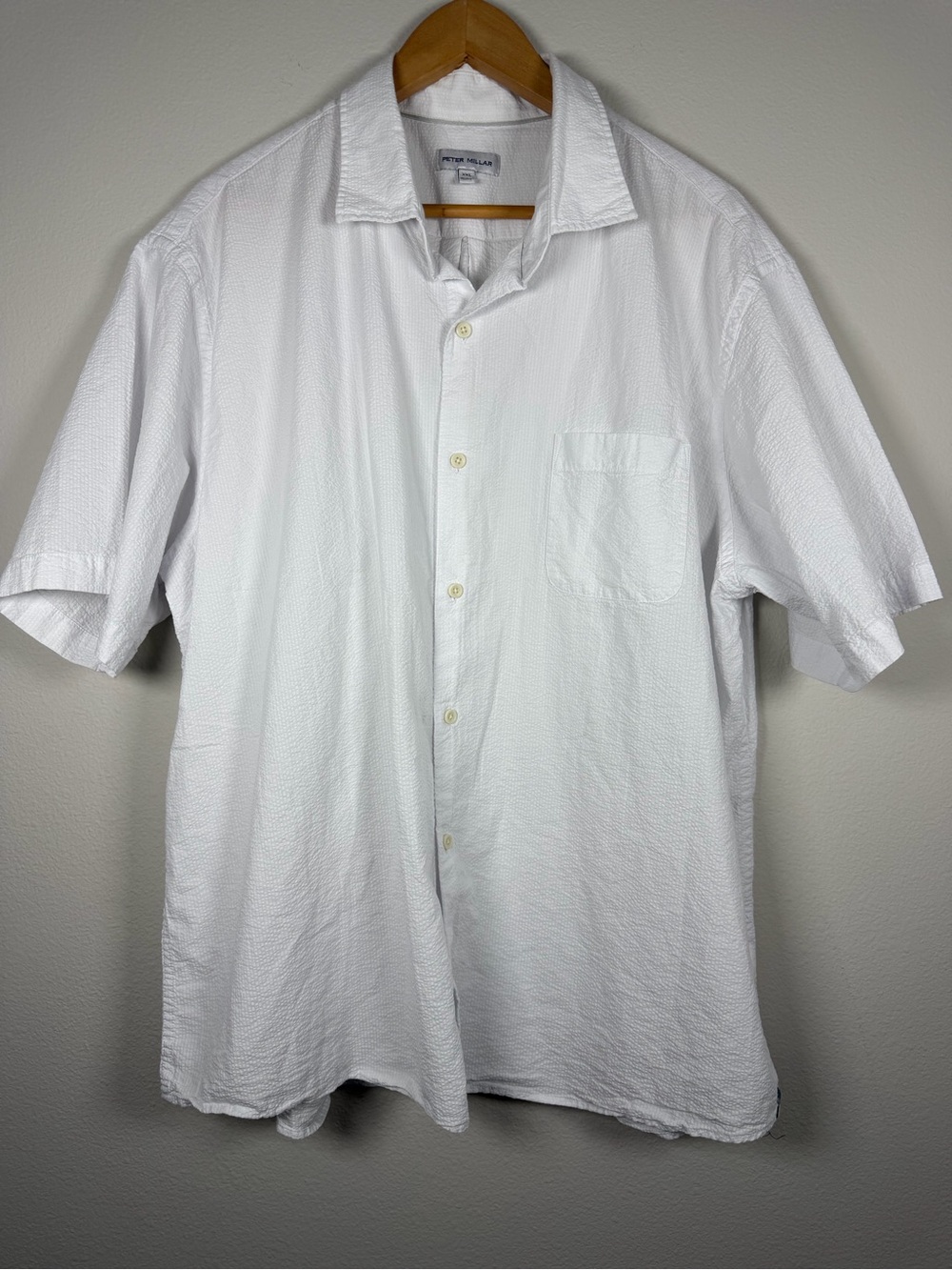 Peter Millar White Short-Sleeve Seersucker Button-Down Shirt